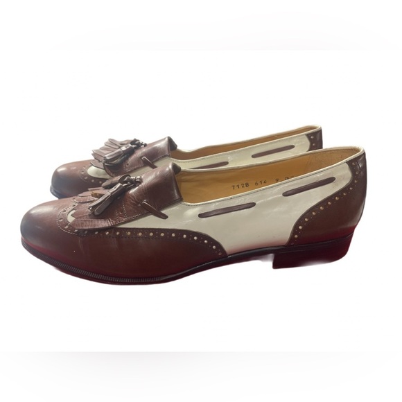 Ferragamo Men’s Tassel Loafers Brown & White Leather Size 9.5 / W11 - Picture 1 of 14